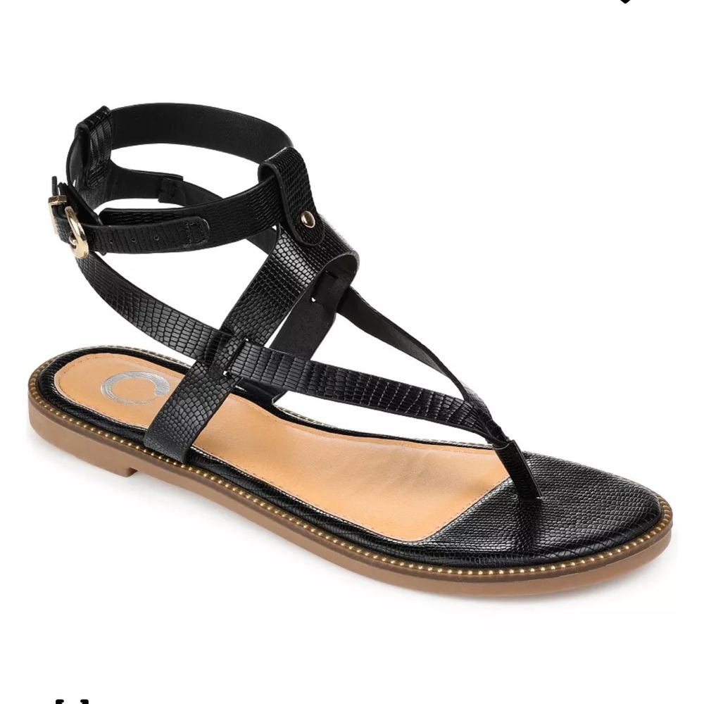 Journee Collection Black Strappy Tangie Sandal NIB
